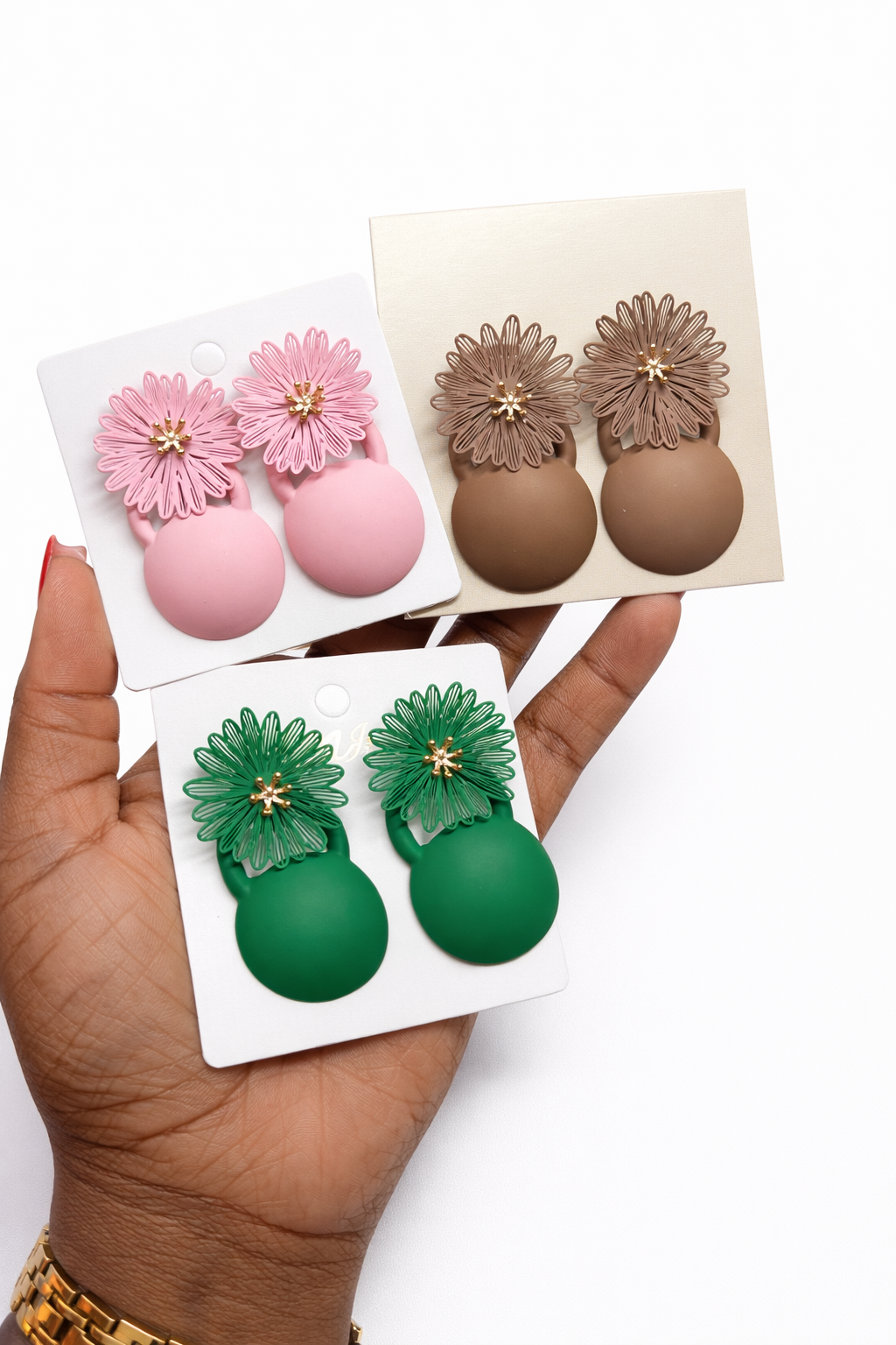 Matte resin bloom drop earrings