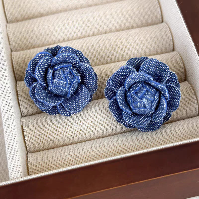 Denim stud earrings