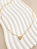 Lily gem crust heart stainless necklace