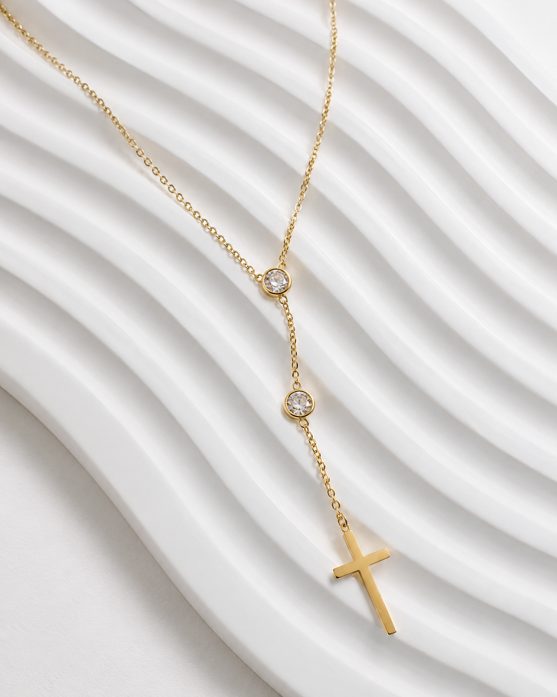 Lily cross drop gold stainless necklace
