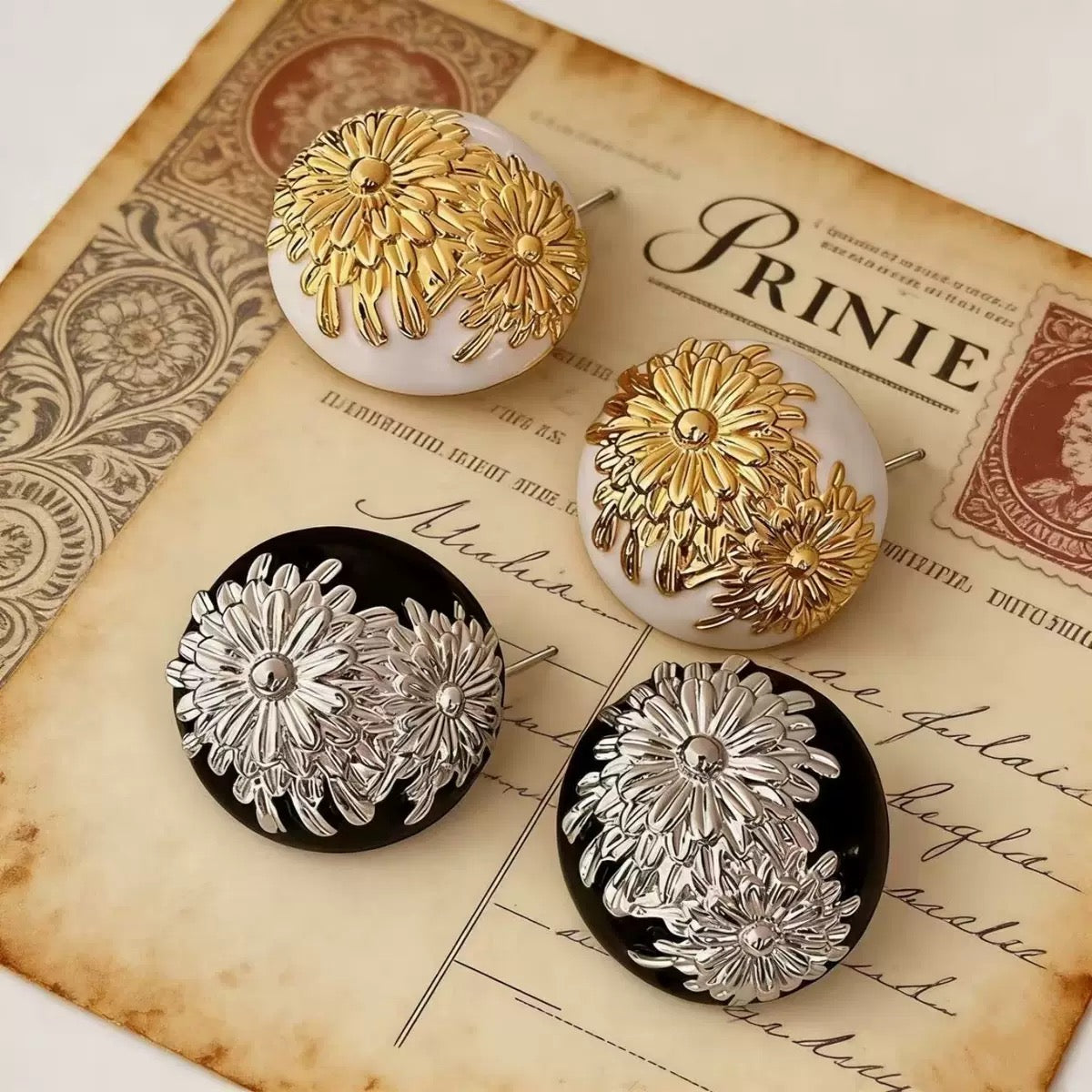 Flower embossed earring