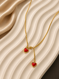 Lily twin red heart stainless necklace