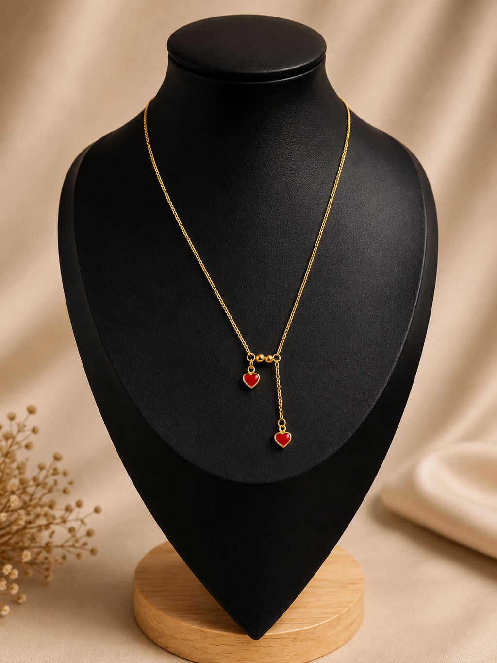 Lily twin red heart stainless necklace