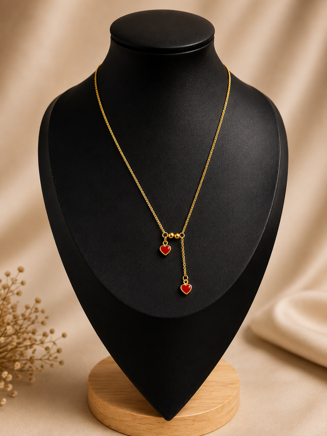 Lily twin red heart stainless necklace
