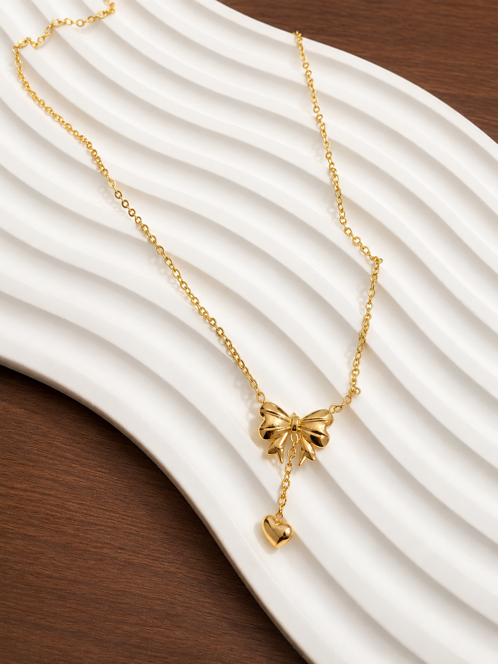 Lily drop bow stainless necklace