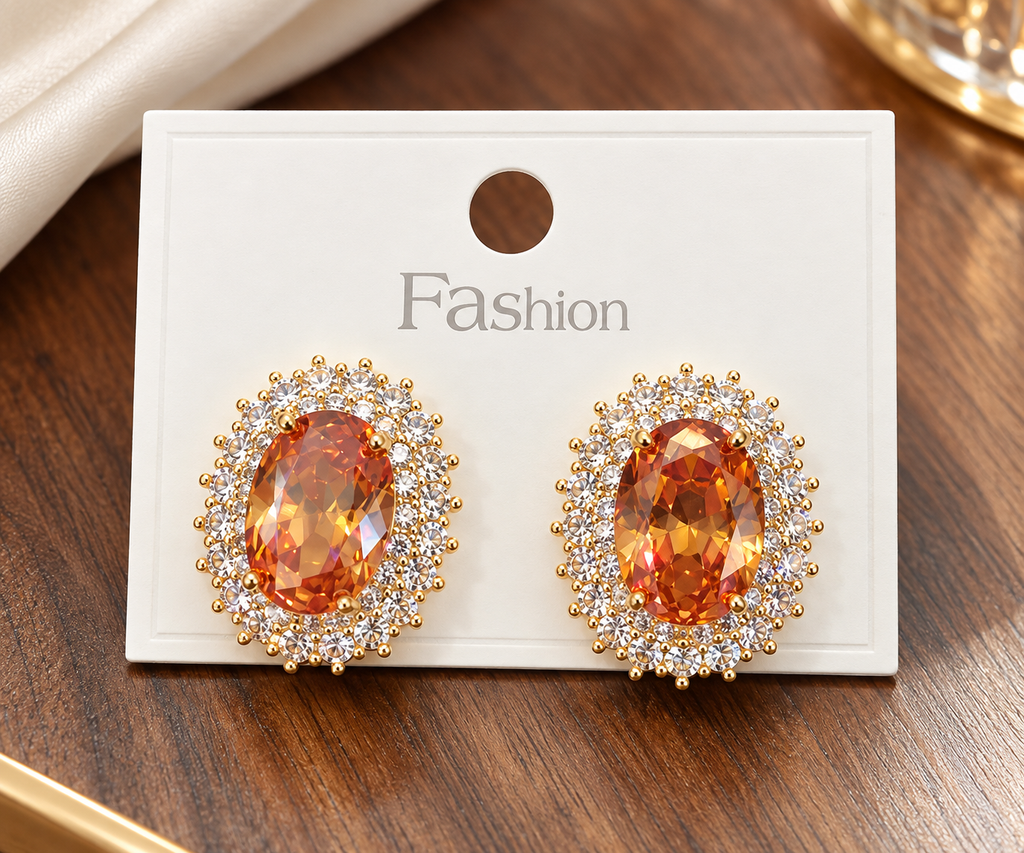 Oval champagne stude earring