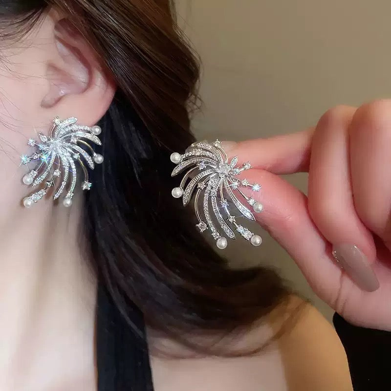 Silver fireworks earrings